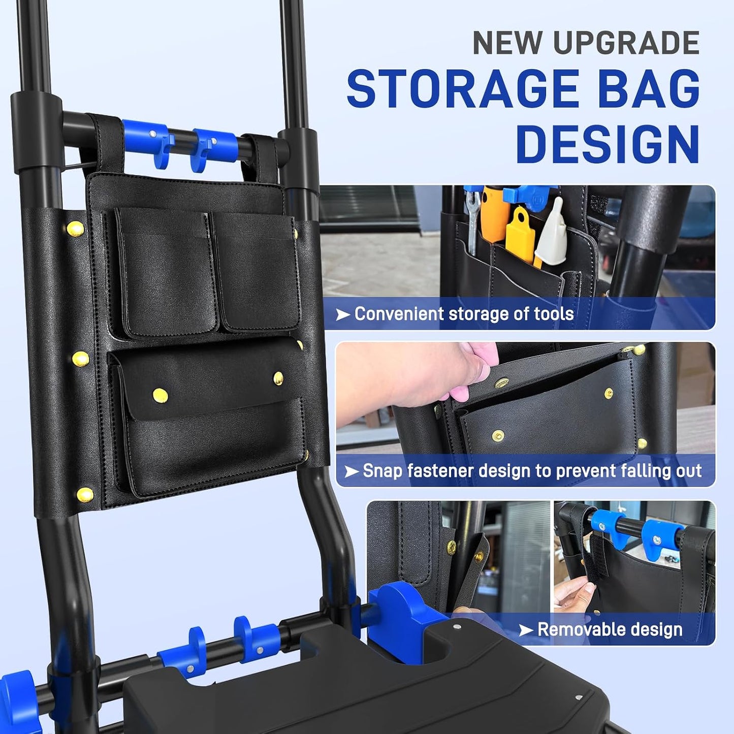 Folding Hand Truck, 2 in 1 Portable Heavy Duty Carrying Moving Dolly Cart with 4 Foldable Wheels and Retractable Handle Duty 330lbs (Blue with Folding Basket)