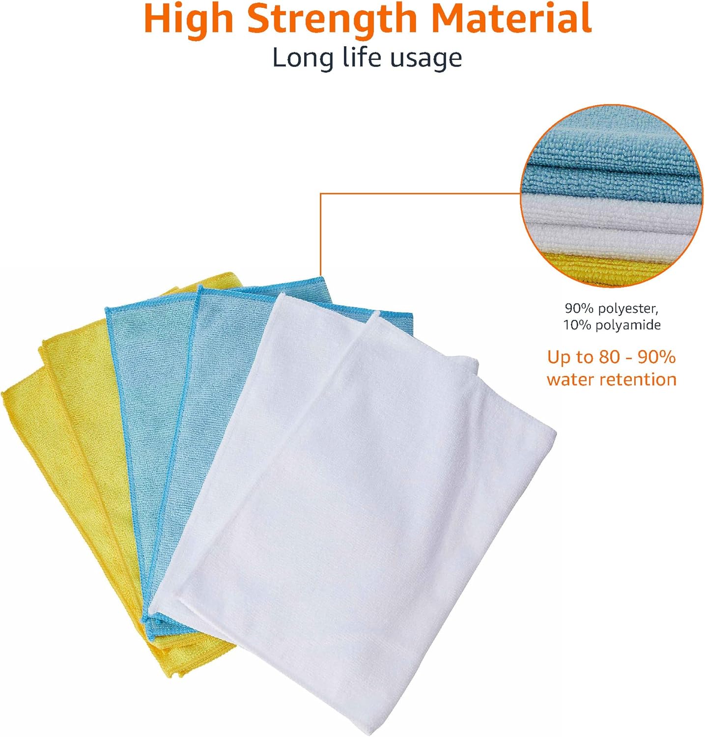 Amazon Basics Microfiber Cleaning Cloths for Cars, Non-Abrasive, Highly Absorbent, Lint and Scratch-Free, Reusable and Washable, Car Detailing Towels, 16" x 12", Blue/White/Yellow, 144-Pack