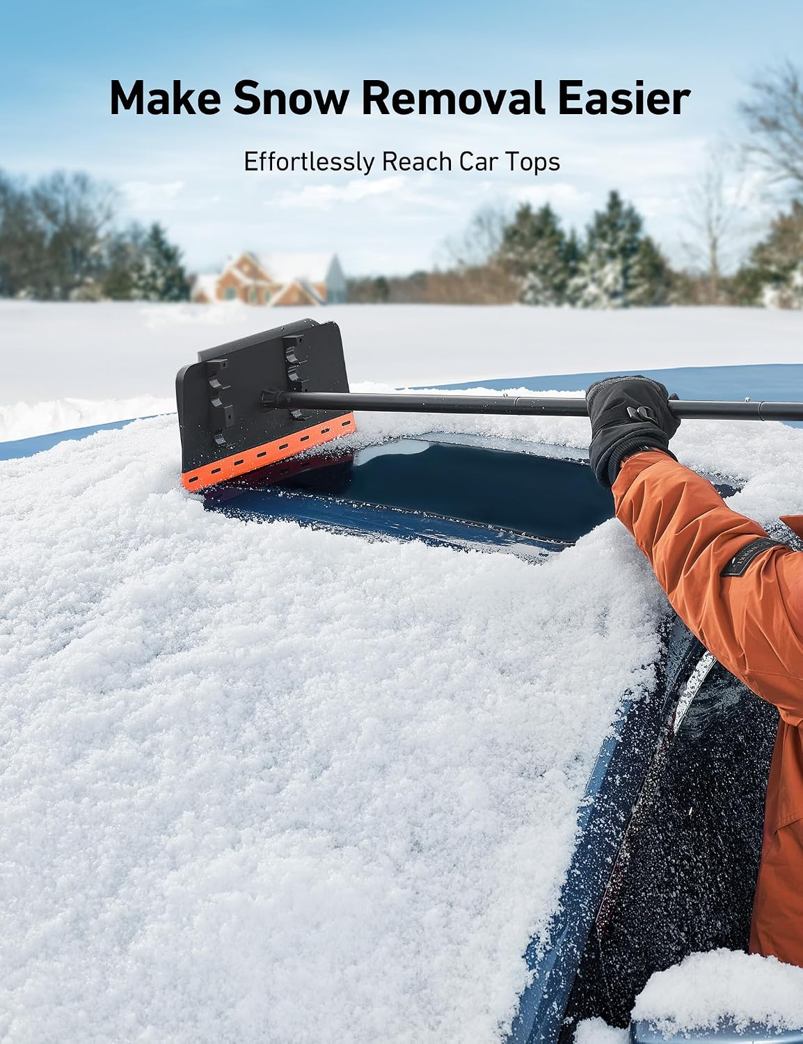 AstroAI 48" 2-in-1 Snow Scraper for Car Snow Broom and Detachable Ice Scraper with Non-Abrasive Silicone Head for Cars, Trucks, SUVs