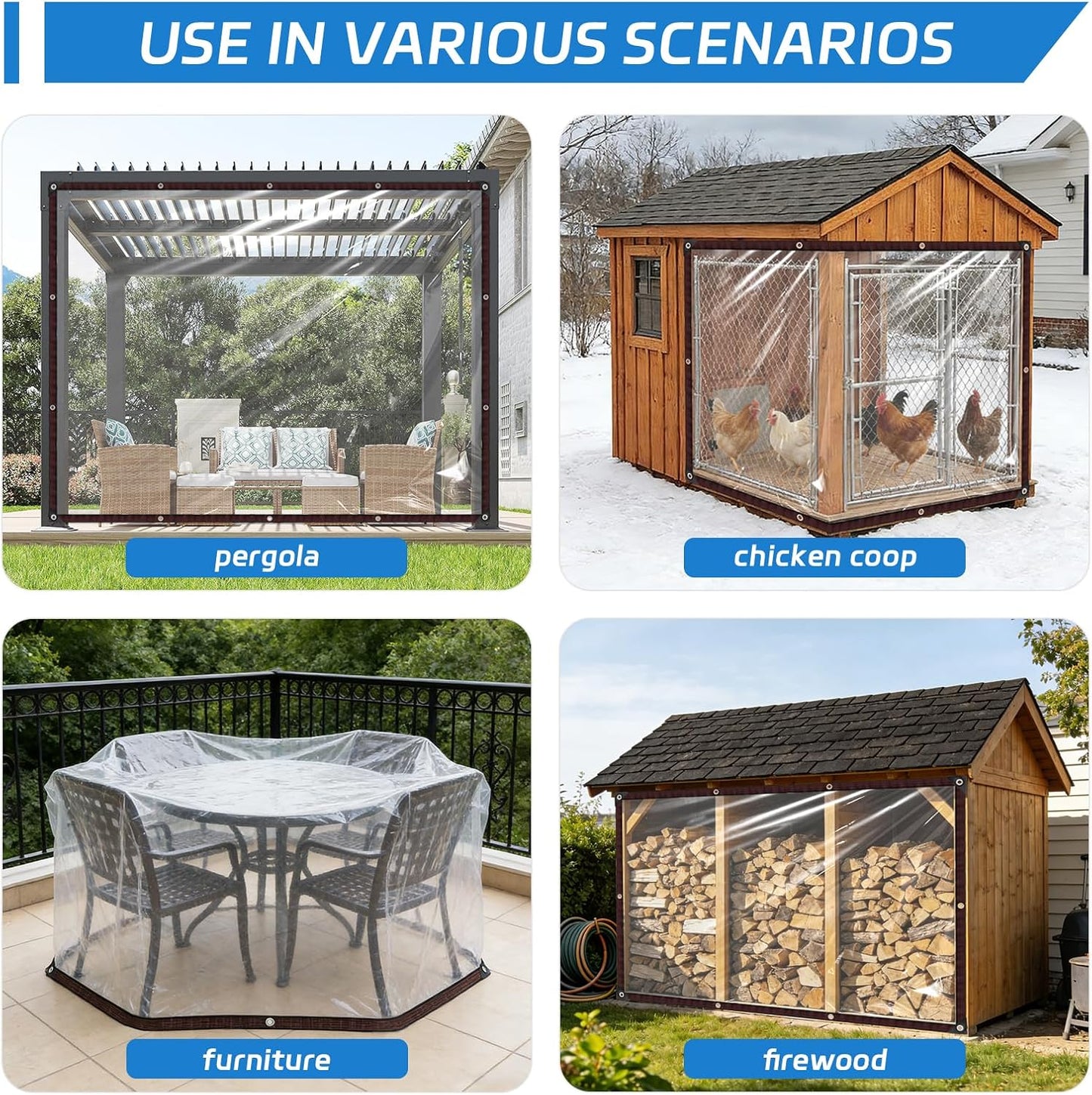 Clear Tarps 7x12ft, Waterproof Tarp Transparent with Grommets for Outdoors Anti-Tear for Chicken Coops Covering Firewood