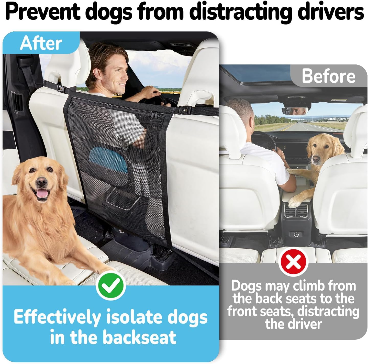 Dog Car Barrier,Pet Barrier with Larger Zipper Organizer Storage,Car Divider Net for Dogs,Dog Barrier for Car/SUV/Truck