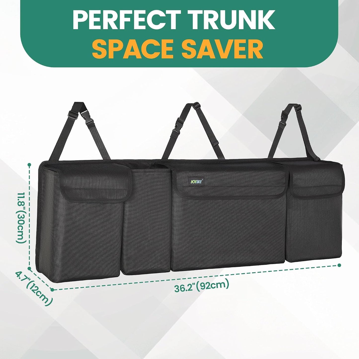 JOYSKY Trunk Hanging Organizer, Backseat Trunk Organizer for SUV, Truck, MPV, Large Capacity Vehicle Storage Bag with Upgraded High-Density Fabric, Space Saving Car Accessories Interior