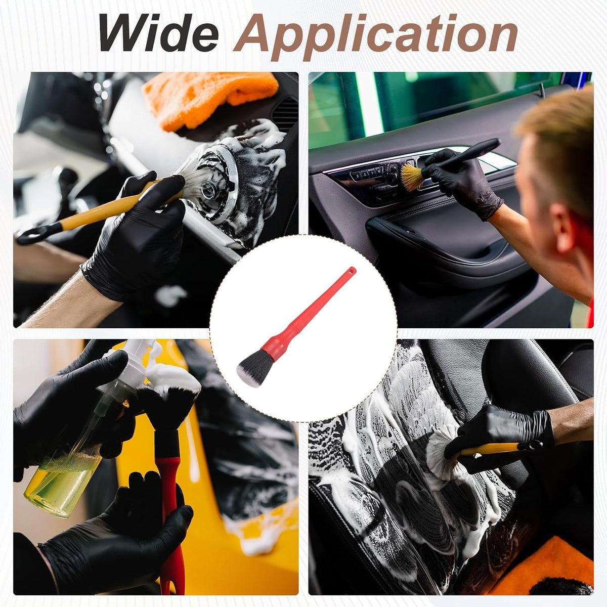 HARFINGTON 3pcs Car Detailing Brush 9.25" Soft Bristle Auto Cleaning Brush