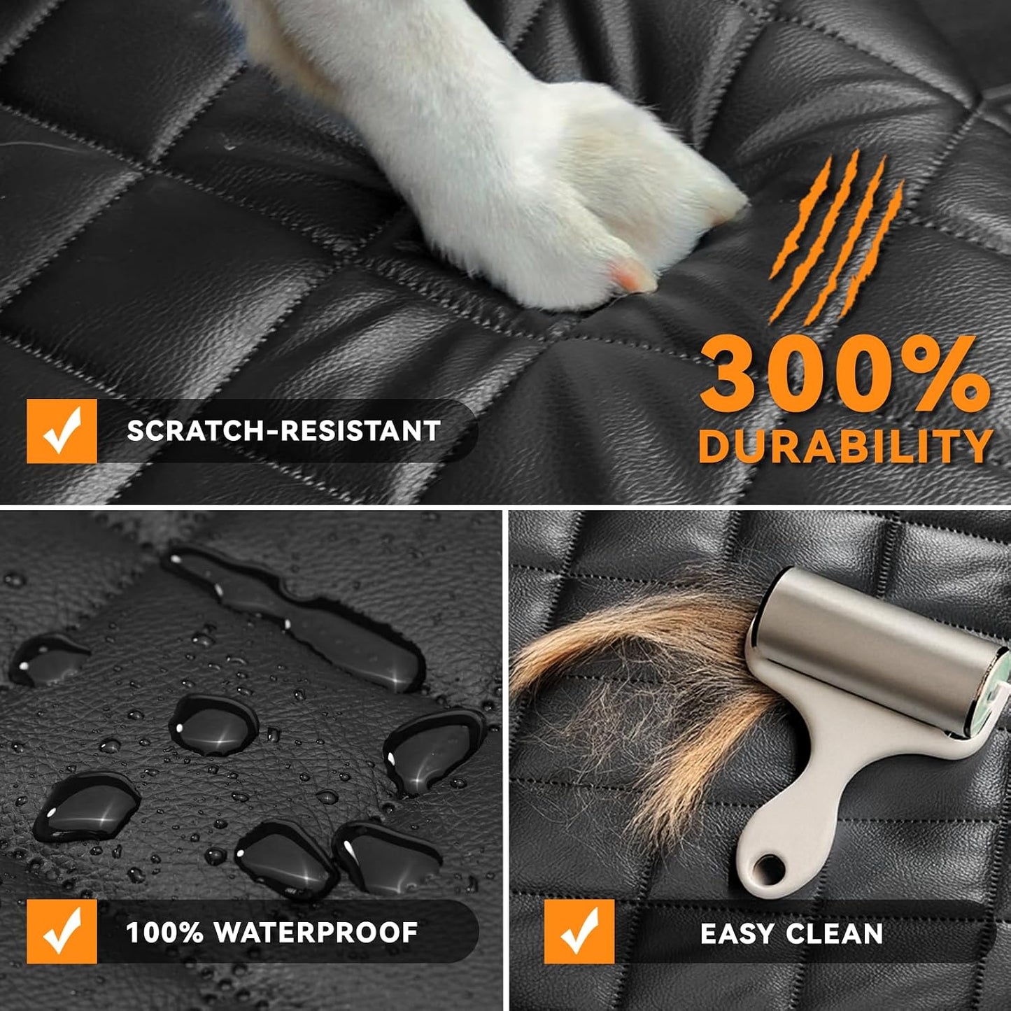 Dog Car Seat Cover for Back Seat, Waterproof Back Seat Covers for Dogs, PU Leather Nonslip Bench Dog Seat Cover Universal Fit Most Vehicles,SUVs,Small Trucks（Black,Standard）