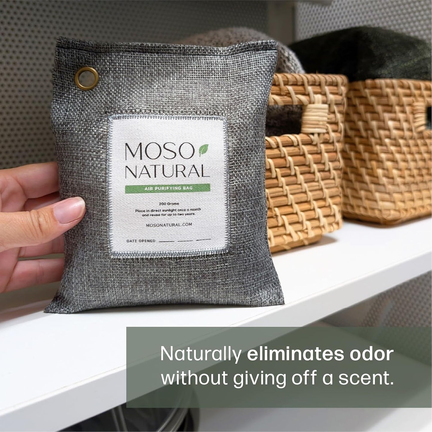 Moso Natural Air Purifying Bag 200g, Charcoal Odor Absorber, Car Odor Eliminator & Closet Deodorizer for Home & Pet, Lasts 2 Years, Unscented Bamboo Charcoal Bags, HGTV Editors' Pick
