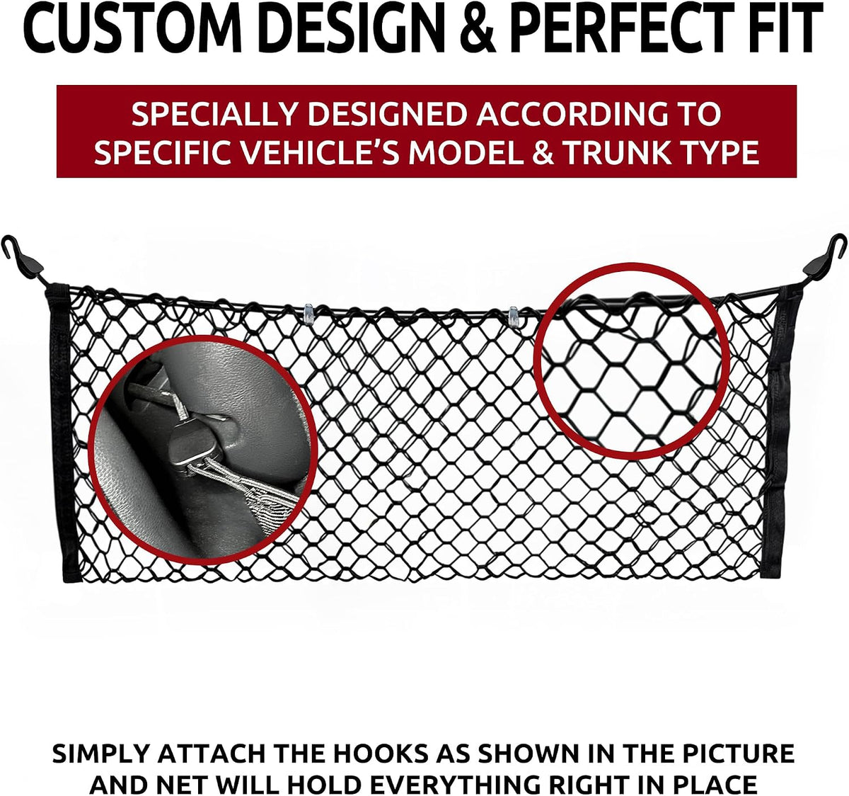 Envelope Style Trunk Mesh Cargo Net Compatible with Honda HRV HR-V LX EX Touring Sport 2013-2022 - Car Accessories - Premium Trunk Organizers and Storage - Cargo Net for SUV - Carrier Organizer