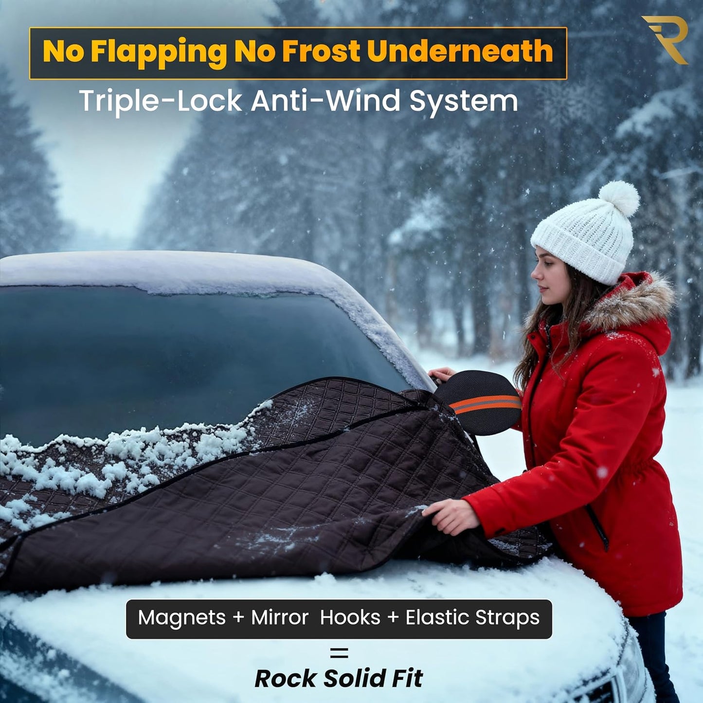 RevLux Windshield Snow Cover for Cars, SUVs & Trucks – Magnetic 5-Layer Waterproof Frost Shield | Ice Snow Protector | Winter Car Windshield Cover with Mirror Covers (61.8" x 49.6")