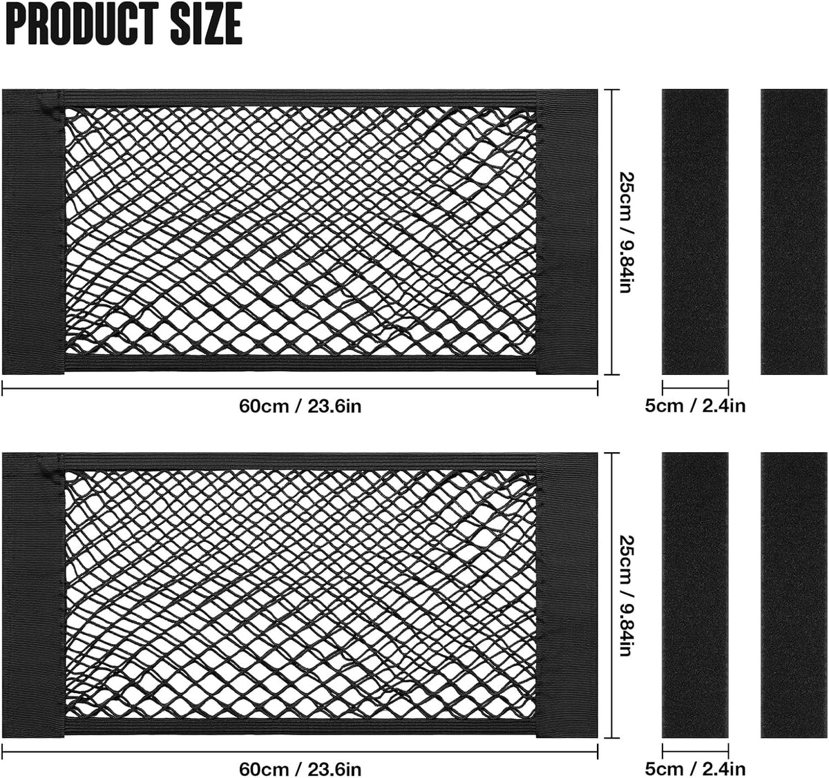 TOBWOLF Car Storage Net Bag, 2PCS 9.8'' X 23.6'' High-Elastic Mesh Pocket