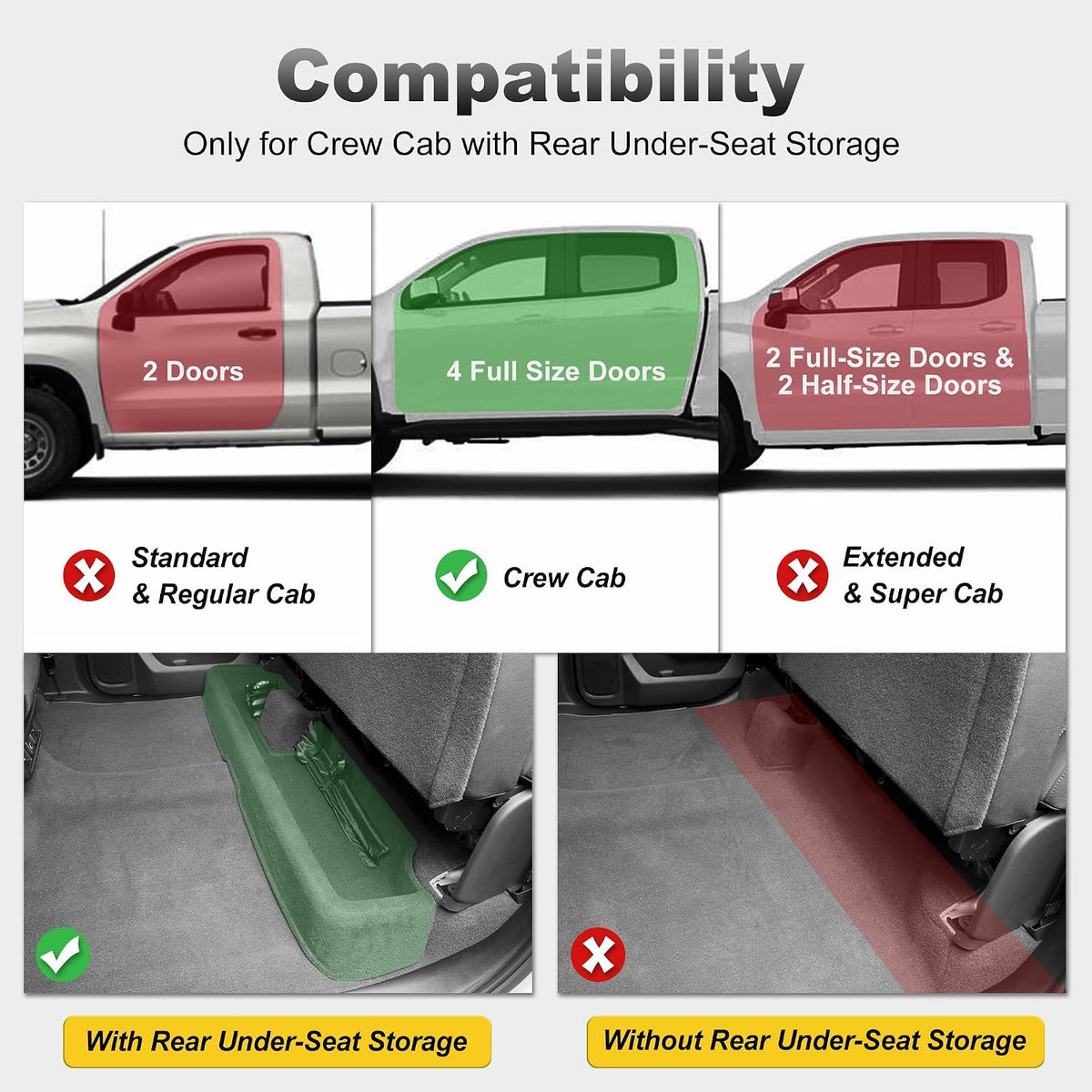 Multi-Color Floor Mats for Chevy Silverado GMC Sierra 2019-2026 Crew Cab
