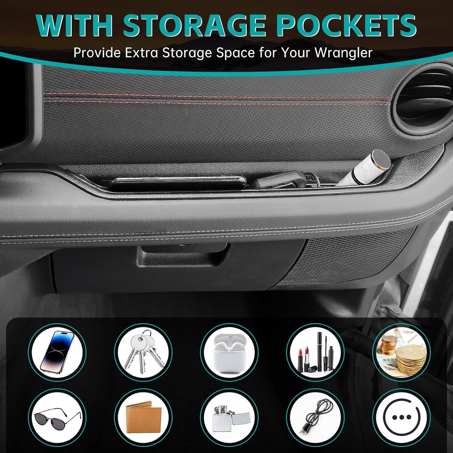 Grab Bar Tray Organizer Compatible with 2018-2023 Jeep Wangler JL JLU 4XE Rubicon Sahara & Gladiator JT Accessories, Passenger Side Grab Handle Storage Box, Interior GrabTray Accessories