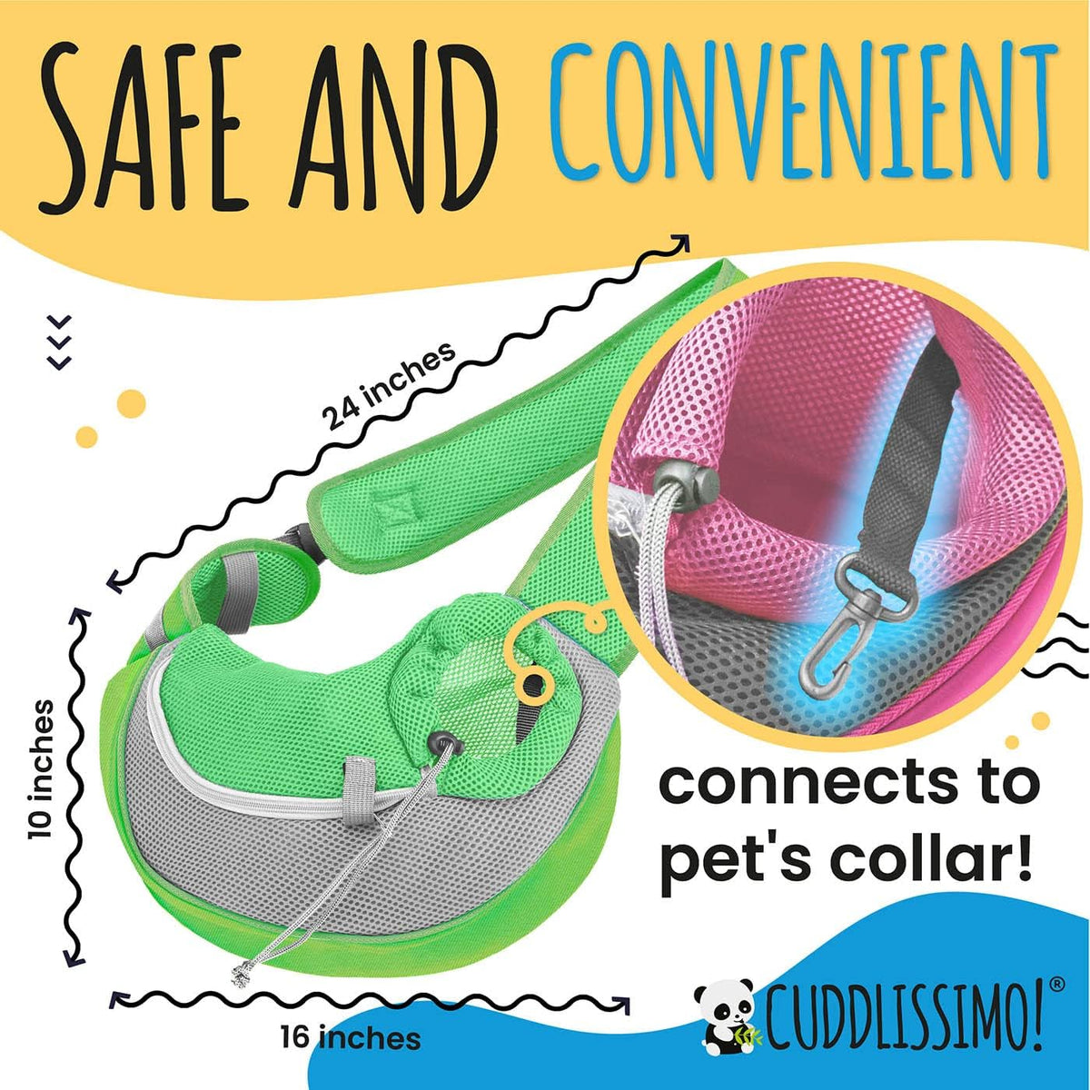 Cuddlissimo Small Dog Sling Carrier, Pet Cat Sling, Puppy Pouch - Green-L