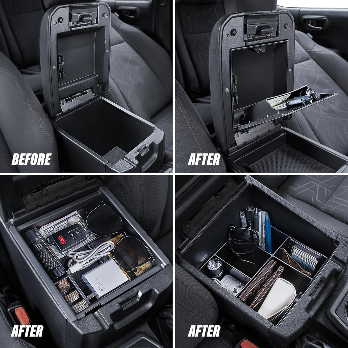 Carlimeki Center Console Organizer (3-piece set) for Tacoma 2016-2023 - for Tacoma Accessories