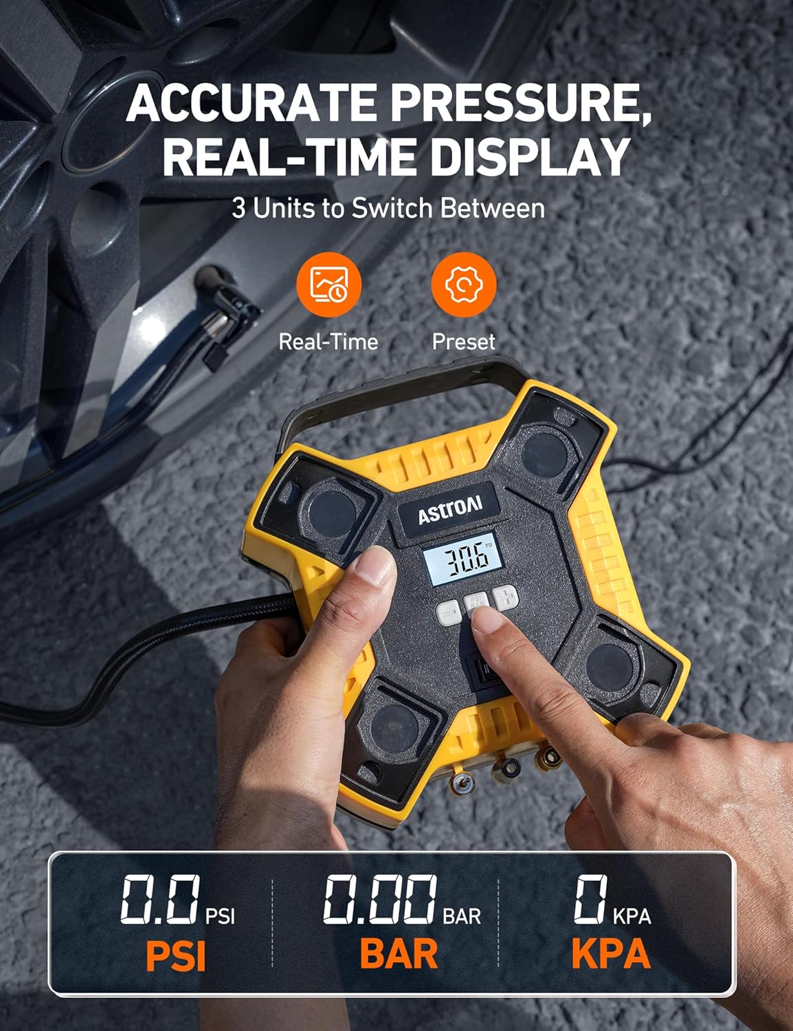 AstroAI 160PSI Tire Inflator Portable Air Compressor 12V DC Metal Cylinder