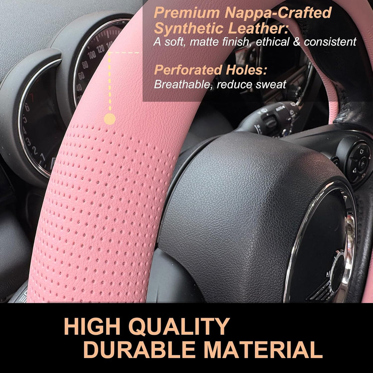 PINCTROT Large Size Nappa Leather Steering Wheel Cover 15.75In (Nappa Pink)