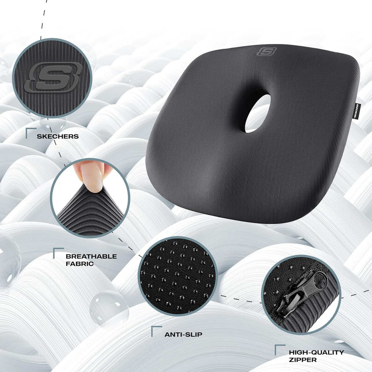 Skechers Seat Cushion Memory Foam,Donut Pillow Office Chair Cushion for Tailbone Pain Relief,Butt Pillow for Office Chair,Car seat Cushion,Long Sitting Office Workers,and Car Drivers,Black