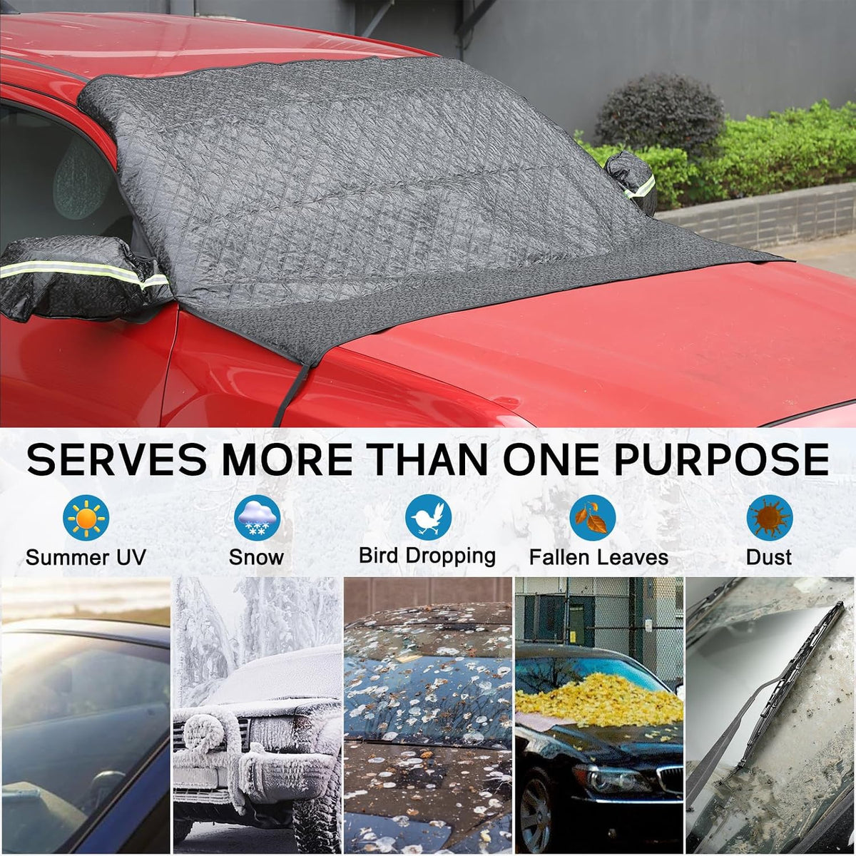 Car Windshield Snow Cover for Toyota Tacoma 2016 2017 2018 2019 2020 2021 2022 2023 2024 2025, for Ice and Snow, UV & Frost Wiper Mirror Protector Windproof Sunshade Cover Accessories (Black)