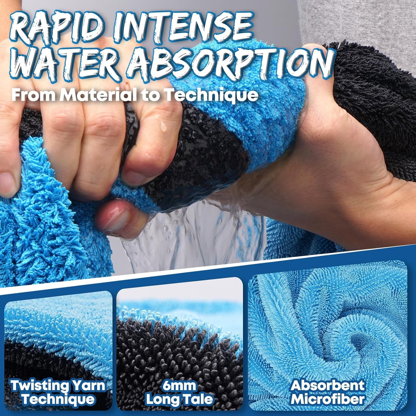 Metyond 48”x24” Car Drying Towel for Full-Sized SUV, Dual Sided Microfiber Car Cleaning Towel with Twisting Yarn Technique, 1400GSM Super Absorbent Scratch-Free, Machine Washable (Dark Gray - Blue)