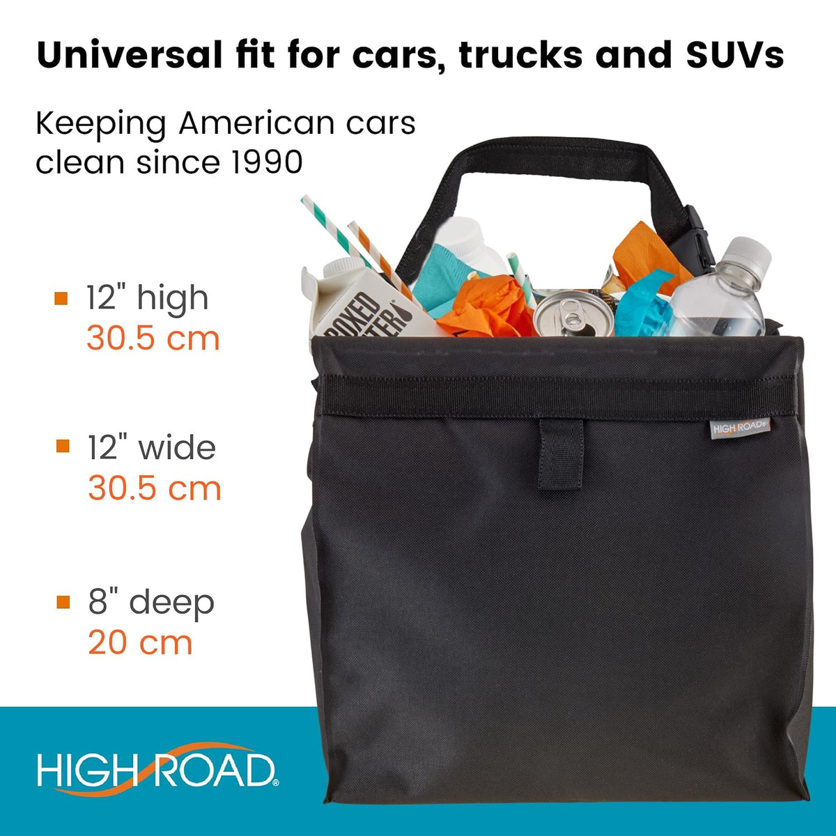 High Road Large TrashStash Hanging Car Trash Can Garbage Bag with Push-Close Lid and Waterproof Bin for Cars, SUVs and Trucks, Holds 4.5 Gallons of Car Trash