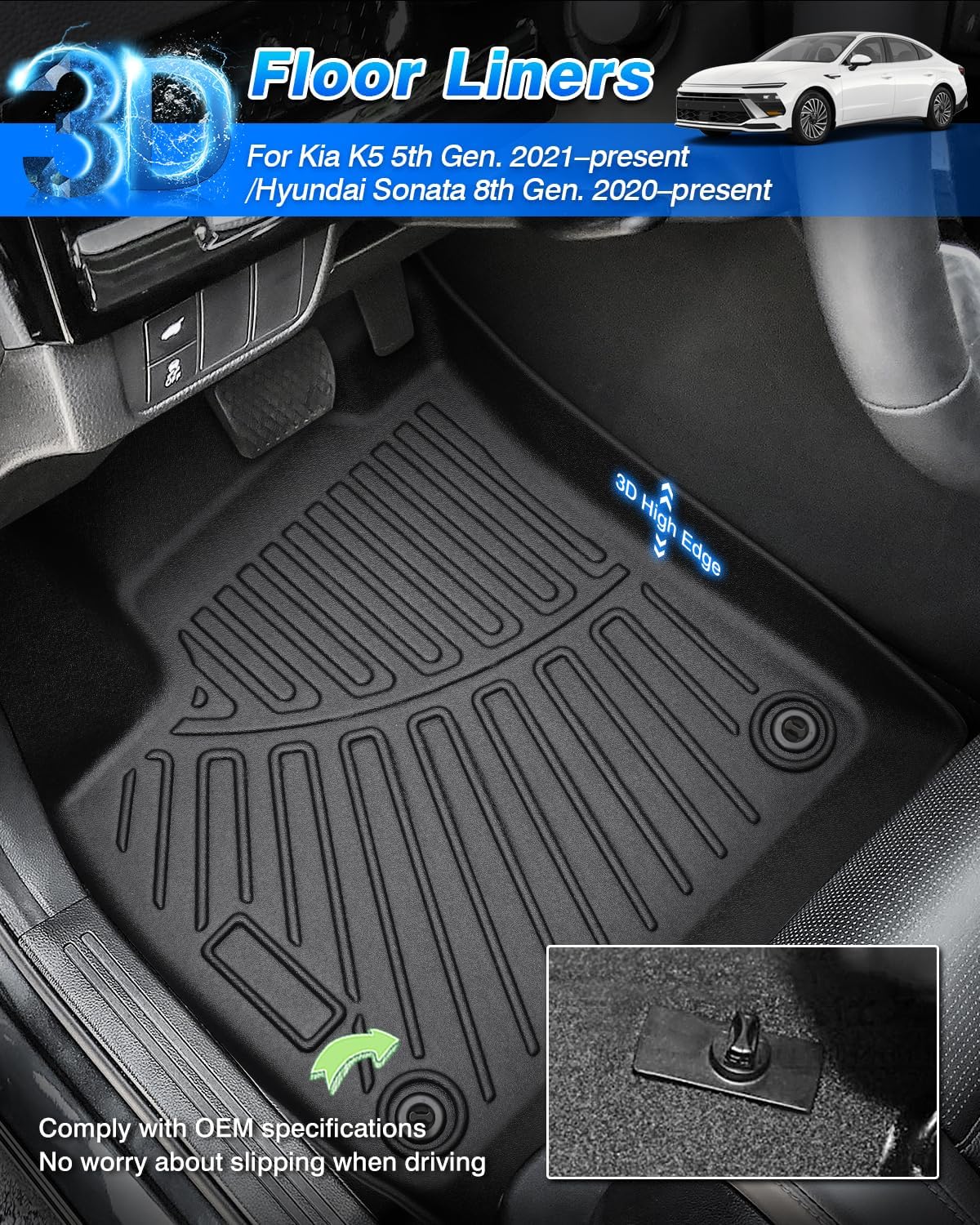 Cartist Floor Mats for Kia K5 (Only FWD Models) 2021-2026 & Hyundai Sonata/Sonata Hybrid 2020-2026, All Weather Cargo Liner for K5 Accessories, Heavy Duty Car Mats, Car Accessories