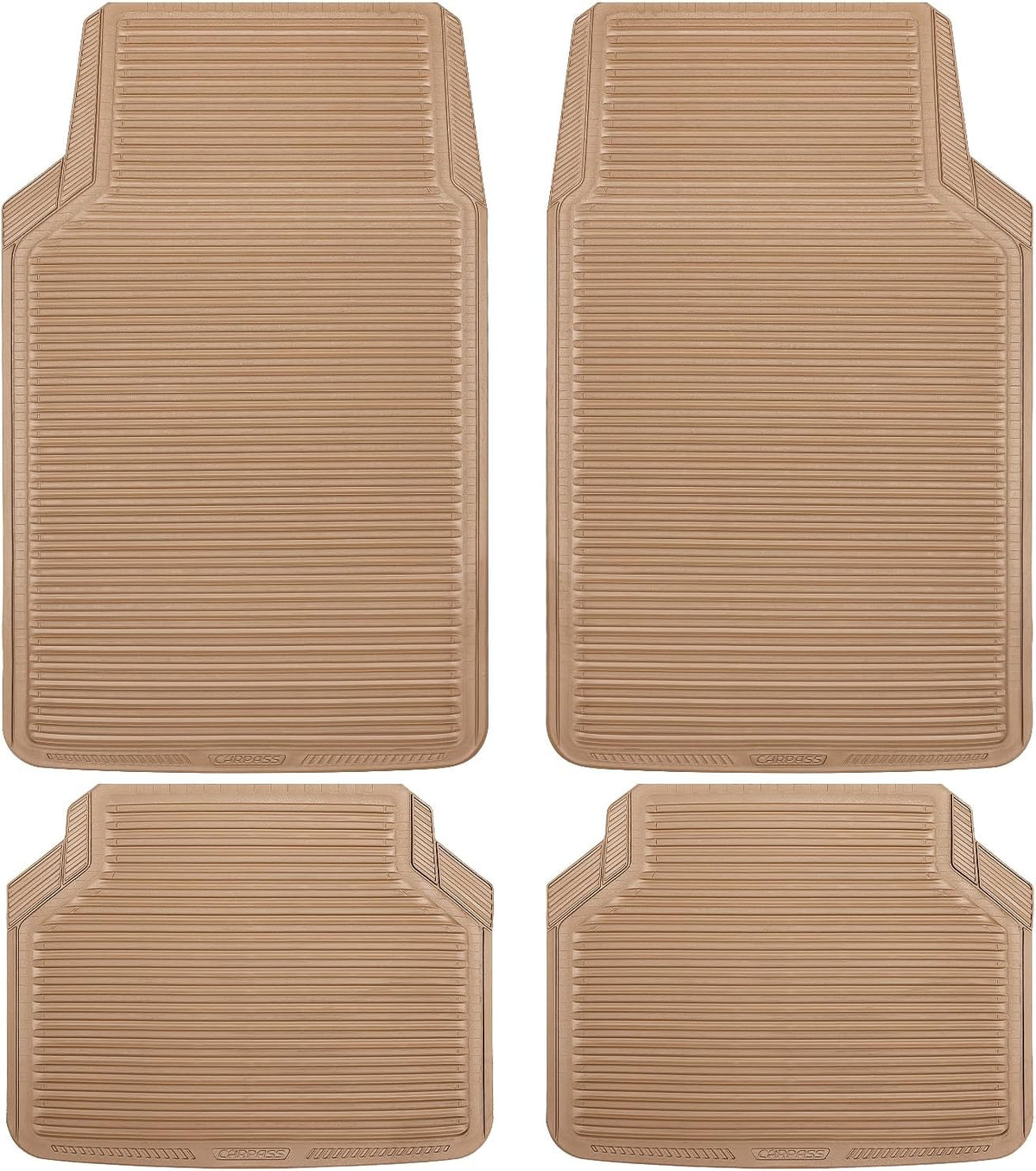 CAR PASS Rubber Floor Mats - All Weather, Full Set 4-Piece, Waterproof Automotive Mats Trim to Fit Most Cars, Sedans, SUVs, Vans - Heavy Duty Anti-Slip Easy Clean, All Beige