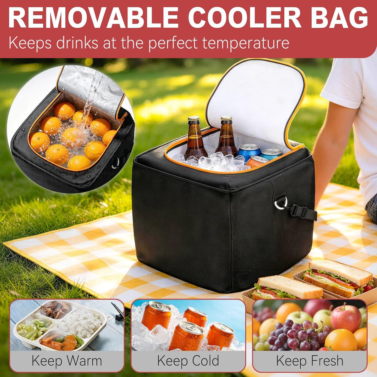 XL Heavy-Duty Trunk Organizer for Car, 6 Adjustable Compartments & Cooler | Car Trunk Organizer With Lid & Removable Leakproof Cooler Bag, Reinforced Panels, Non-Slip Base, Tie-Down Straps For Sedan