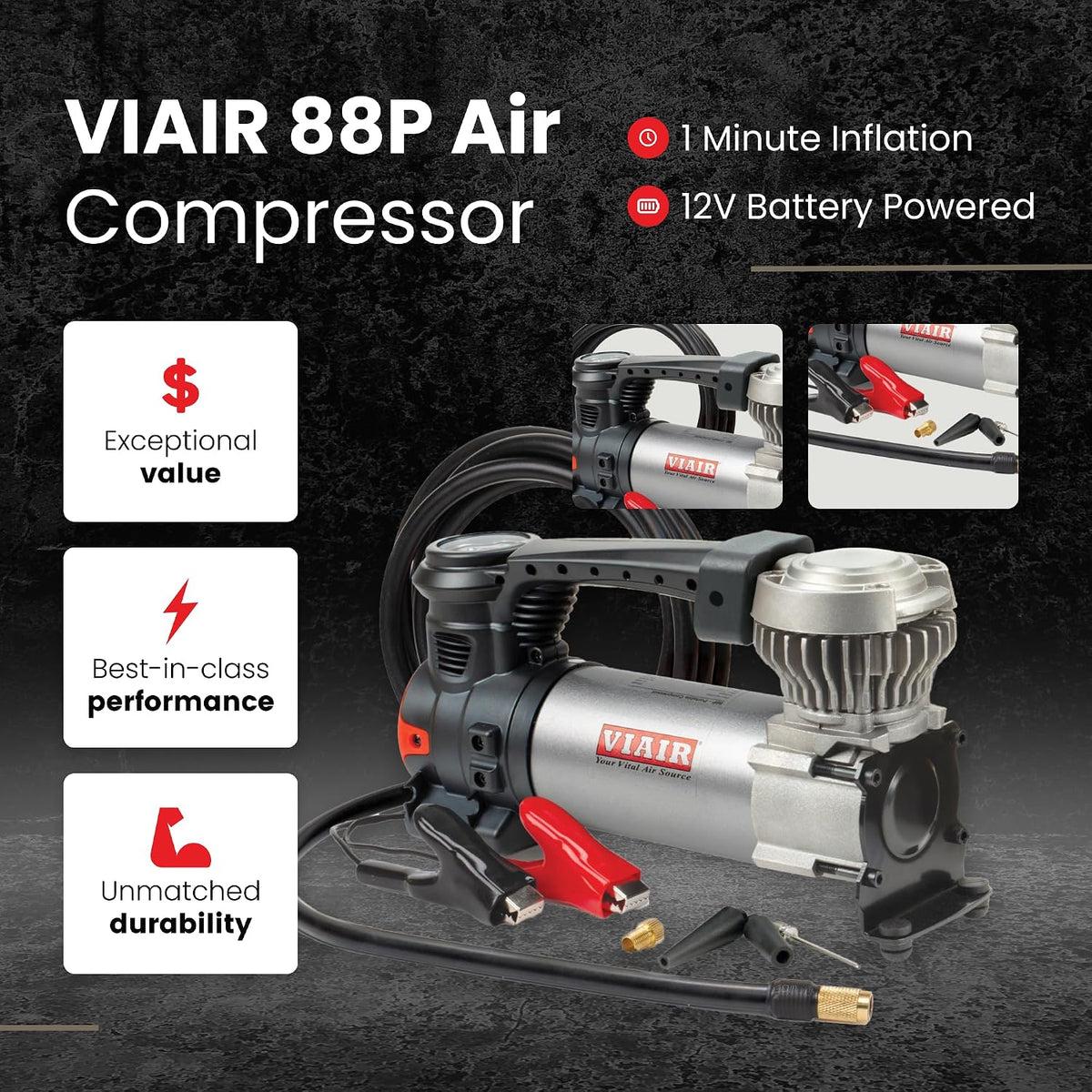 VIAIR 88P 00088 12V Portable Air Compressor Kit for Car and Truck Tires