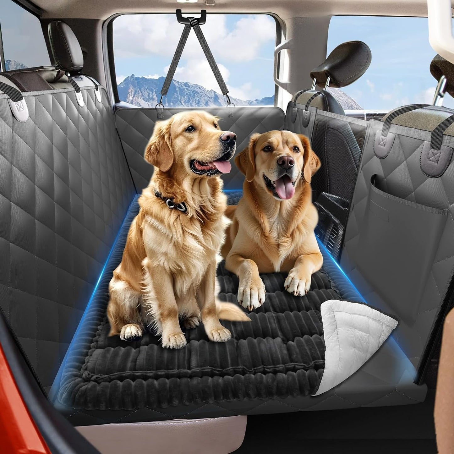 Backseat Dog Bed Non-Slip, Dog Bed for Car Back Seat Soft and Comfortable, Back Seat Pet Bed Mat for Travel, Pet Car Blanket for Backseat Extender and Seat Covers Black
