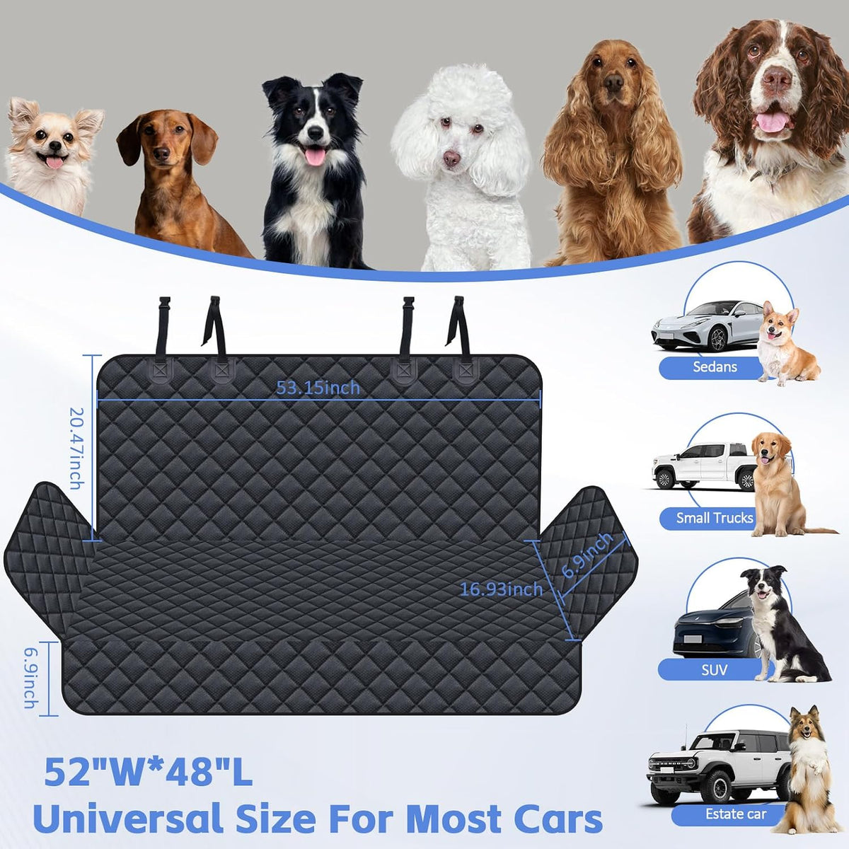 JSTHT Dog Car Seat Covers for Back Seat Waterproof Bench Seat Cover Protector Nonslip Durable Soft Pet Back Seat Covers for Car, Truck, & SUV (Black)