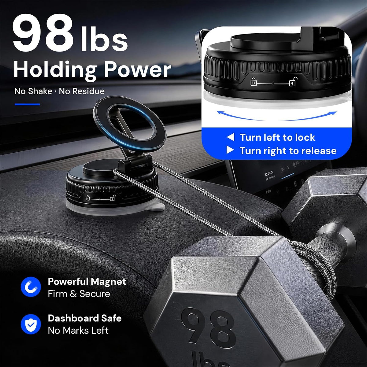 2026 Upgraded Magnetic Car Phone Mount for MagSafe: 360° Rotatable Adjustable Holder with 180+LBS Strong Suction Cup & 2800gf Magnet, Compatible with iPhone 17/16/15 Series & Android Devices