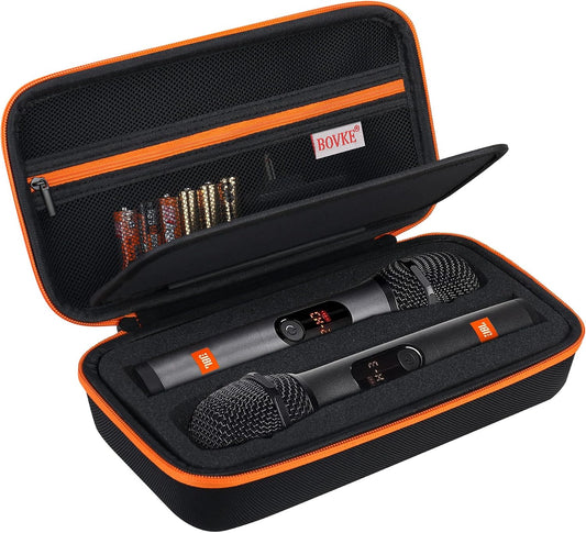 BOVKE Microphone Case Compatible with JBL Wireless Two Microphone System, Carrying Case for JBL 2X Digital PartyBox Wireless Mic for Singing or Karaoke, Extra Space for Receiver, Batteries, Black