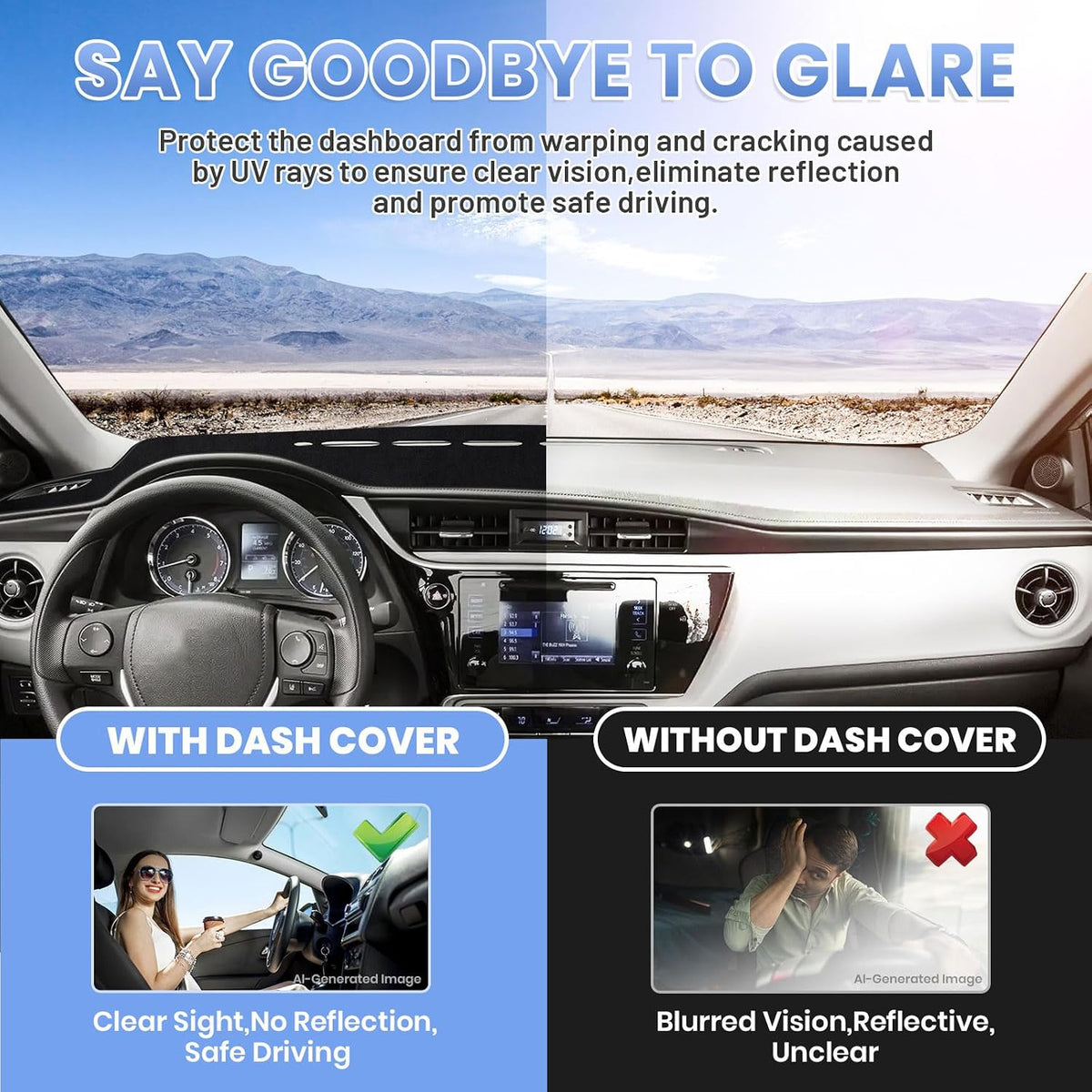 Sunsdrew Black Dash Cover for 2014-2018 Toyota Corolla Dashboard Cover Mat