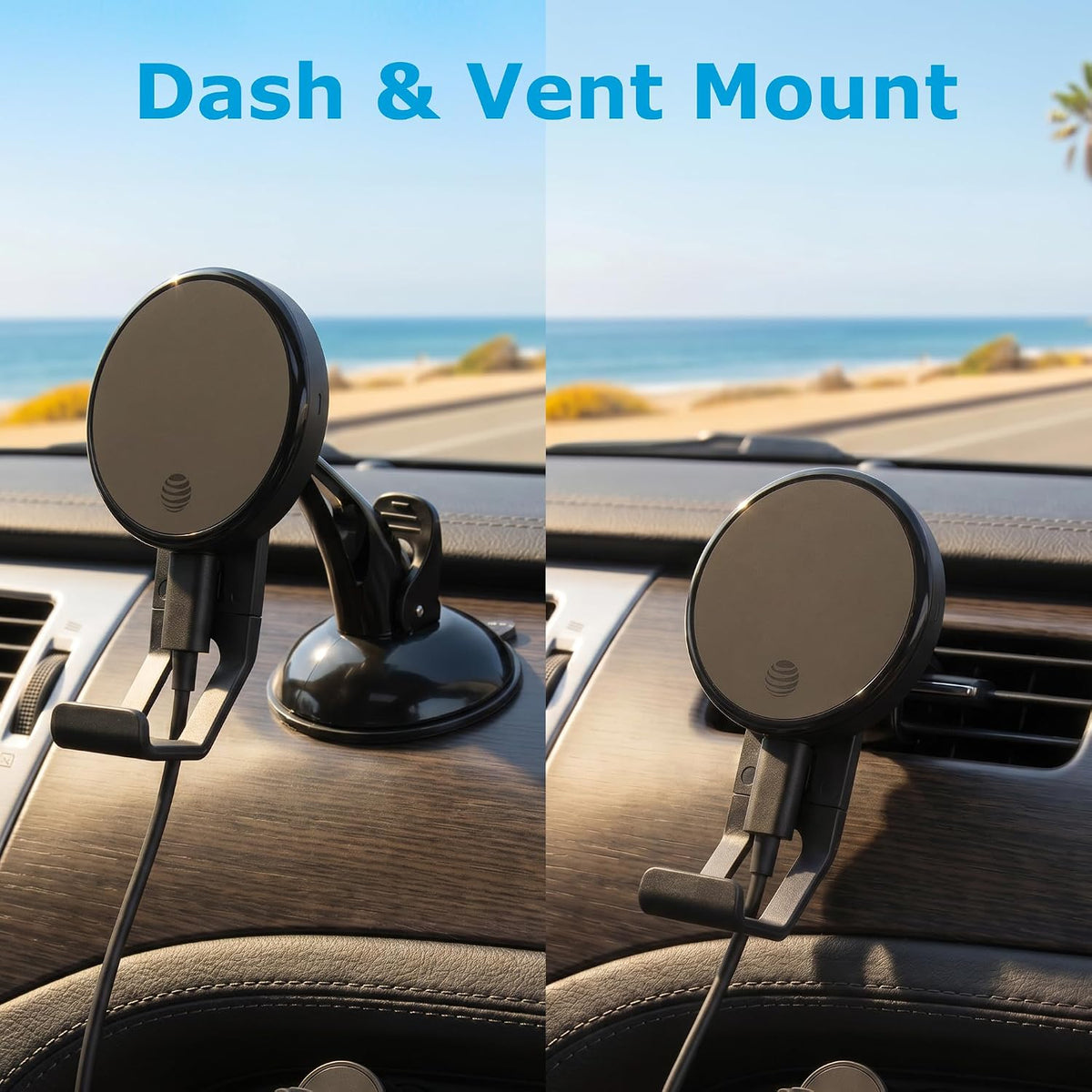 AT&T 25W Magnetic Fast Wireless Car Charger Dash Vent Phone Mount Dock