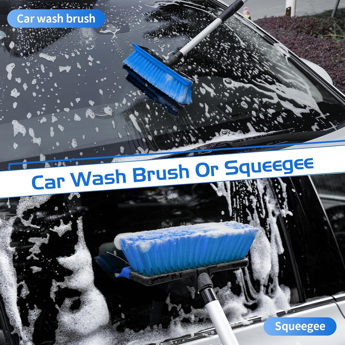Ordenado 56" Car Wash Brush with Long Handle, Soft Bristle& Rubber Squeegee