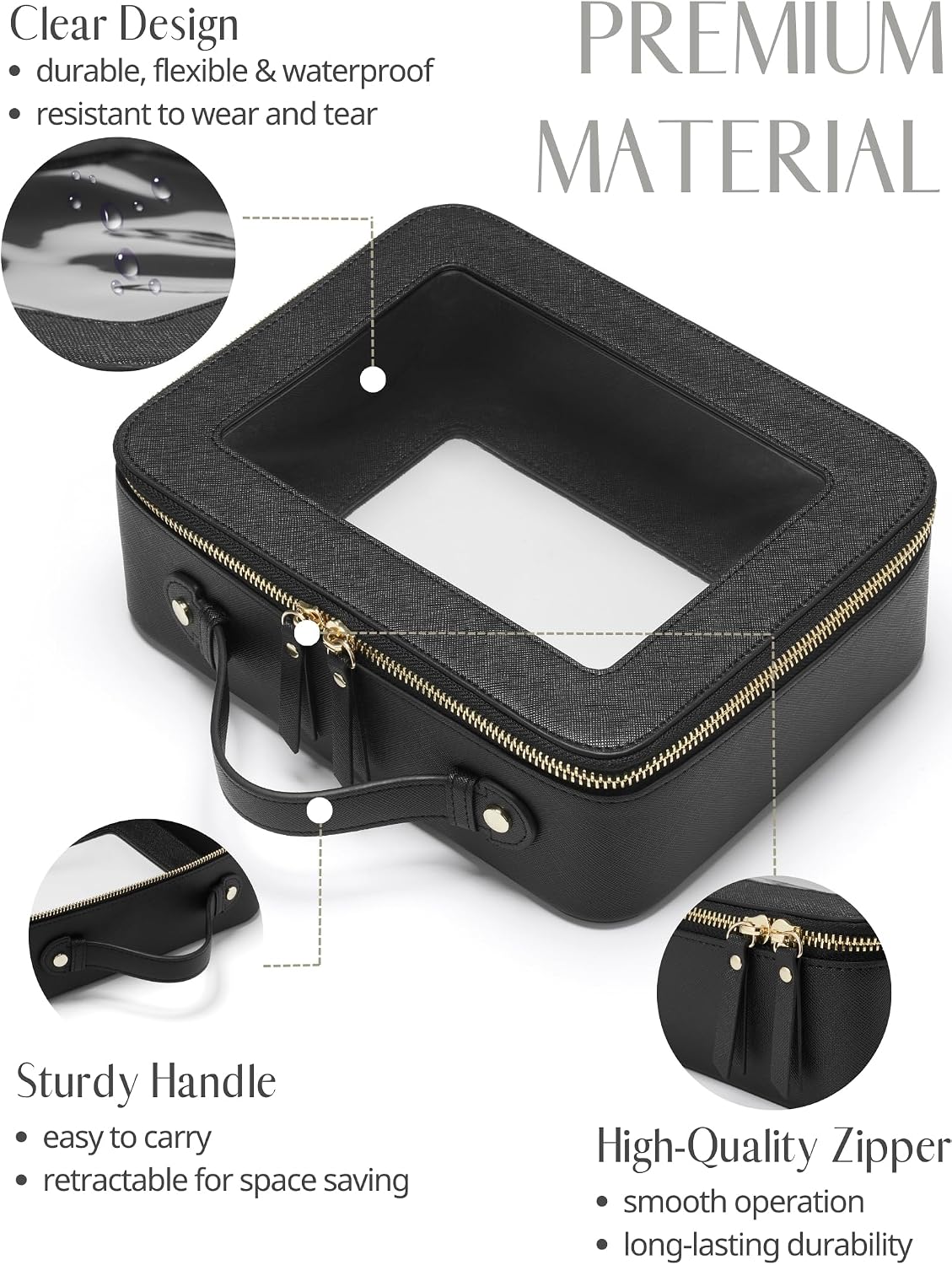 Popvibe Clear Toiletry Bag 2 Pack, Travel Makeup Bag Medium and Large Black