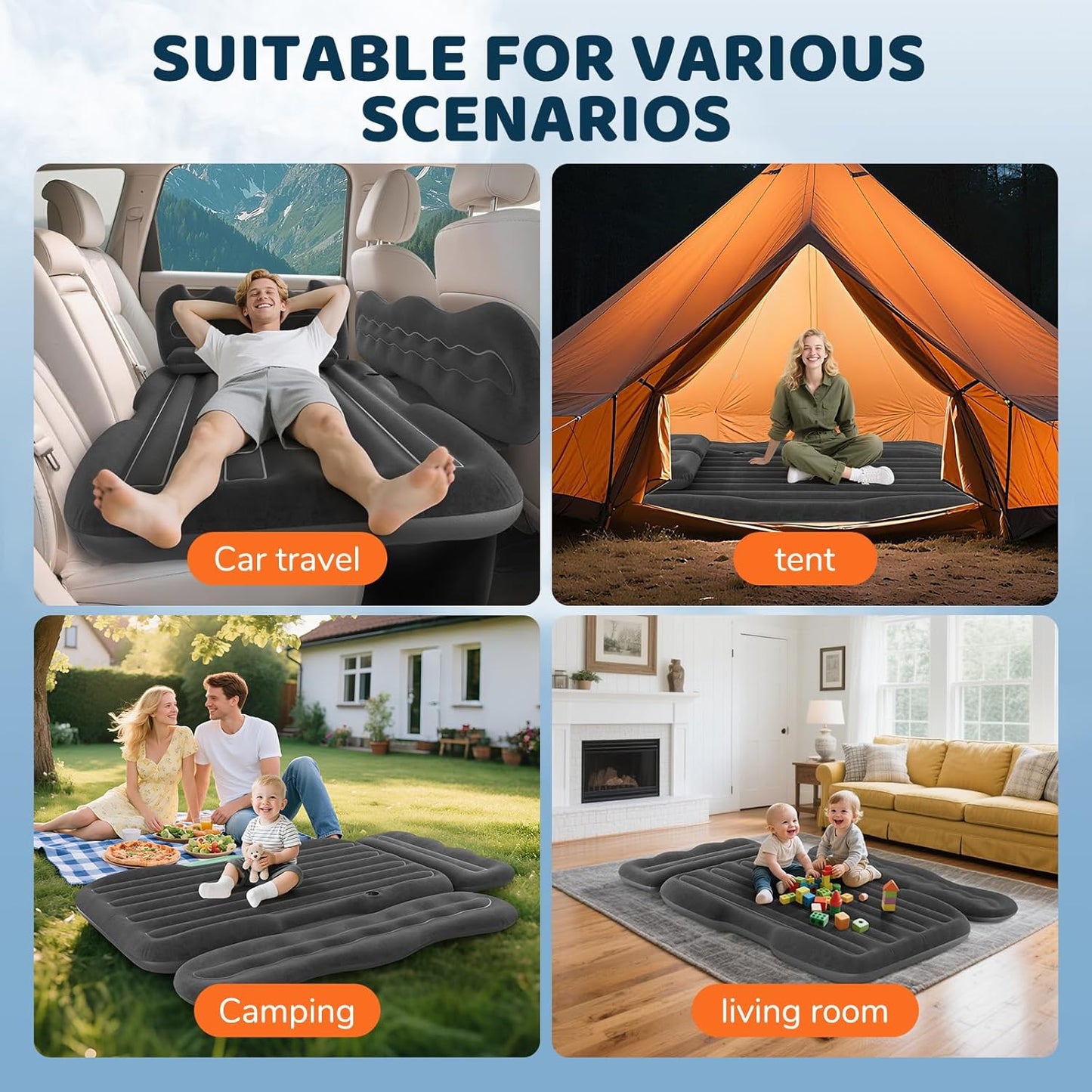 dessports SUV Air Mattress Inflatable Travel Bed: Foldable - Portable Car Inflatable Bed Camping & Road Trips - Thickened Car Air Mattress for Back Seat with Carry Bag & Cup Holder & 2 Pillows