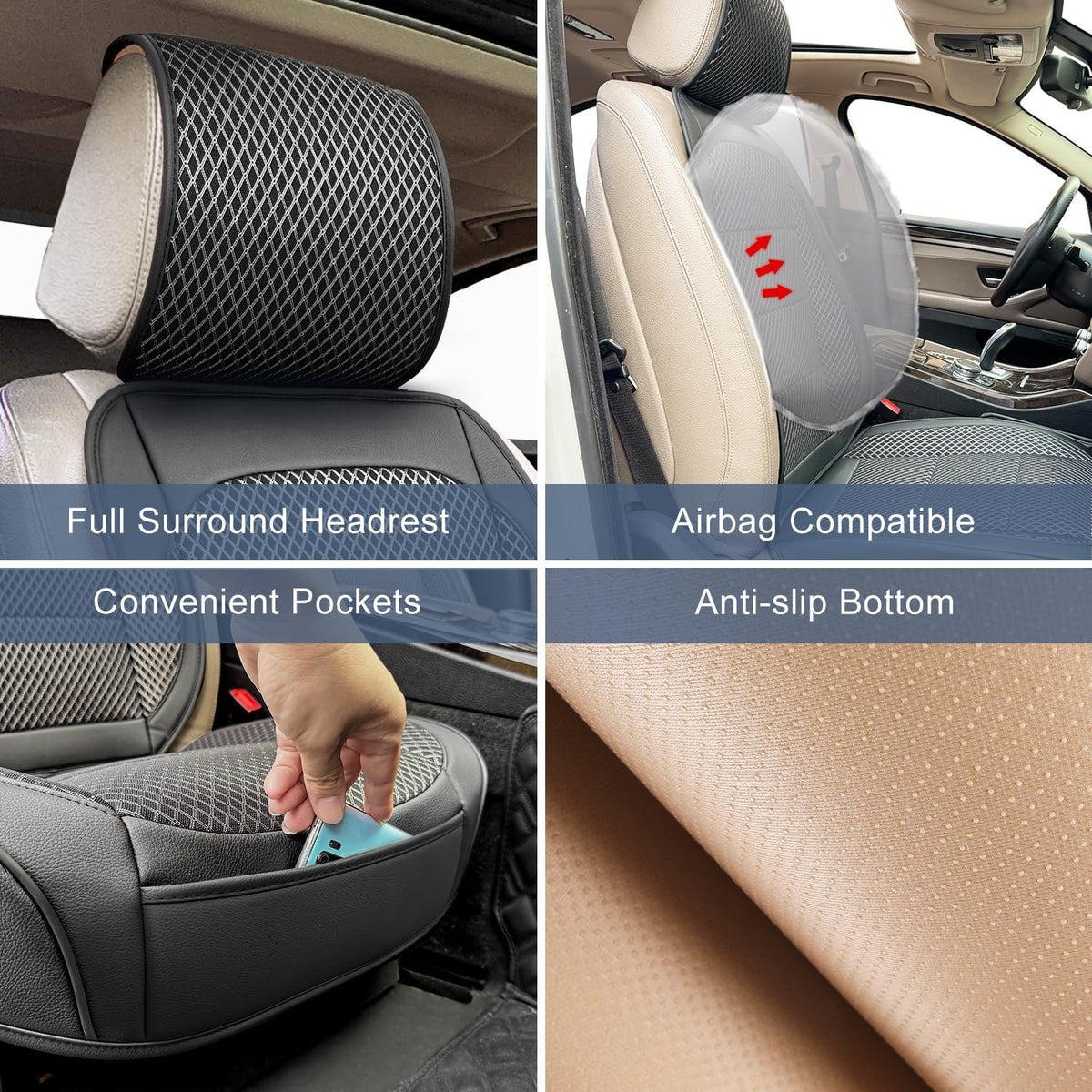 2 Pack Black Ventilated Cooling Car Seat Covers for Summer