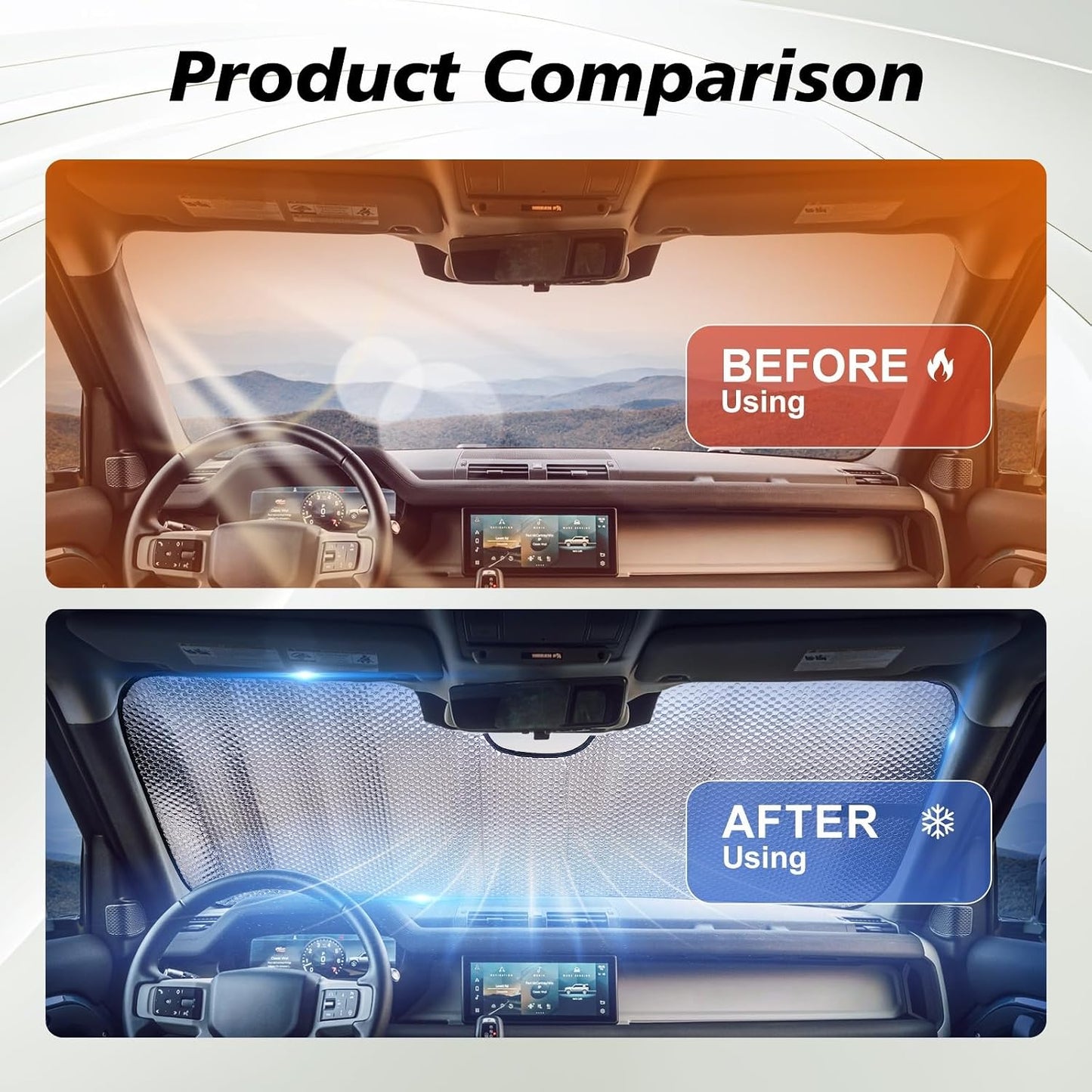 Front Windshield Sun Shade for Jeep Wrangler JL 2018-2025 & Gladiator 2020-2025 - UV Blocking, Heat Reduction, Self-Rolling Storage