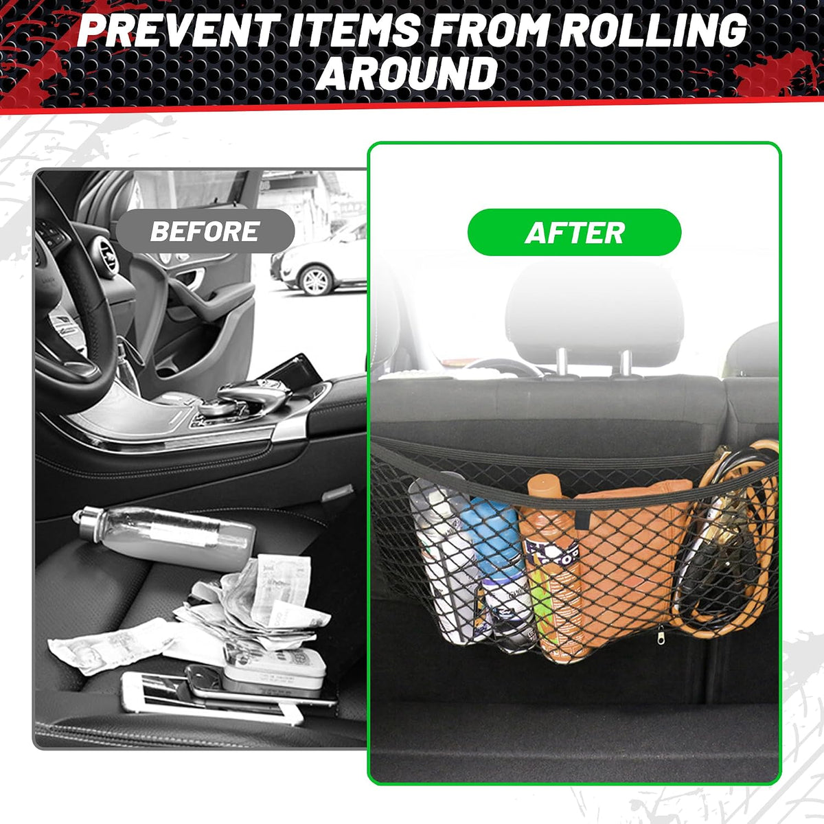 RED WOLF 2 Pcs Universal Elastic Mesh Netting Car Pouch for Trunk RV Boats Home Cargo Storage with Screws and Hooks (23.6'' x 9.8'')