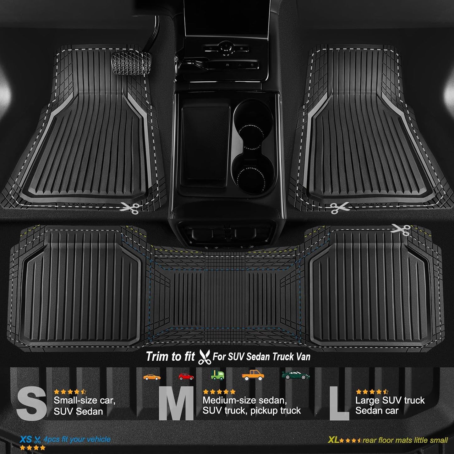 CAR PASS Heavy Duty Rubber Floor Mats for Car, Waterproof Liner Deep Dish Car Mats Full Sets, Universal Trim to Fit for SUV Truck Sedans Vans, All Weather Automotive Floor Mats 3pcs, Black and Gray