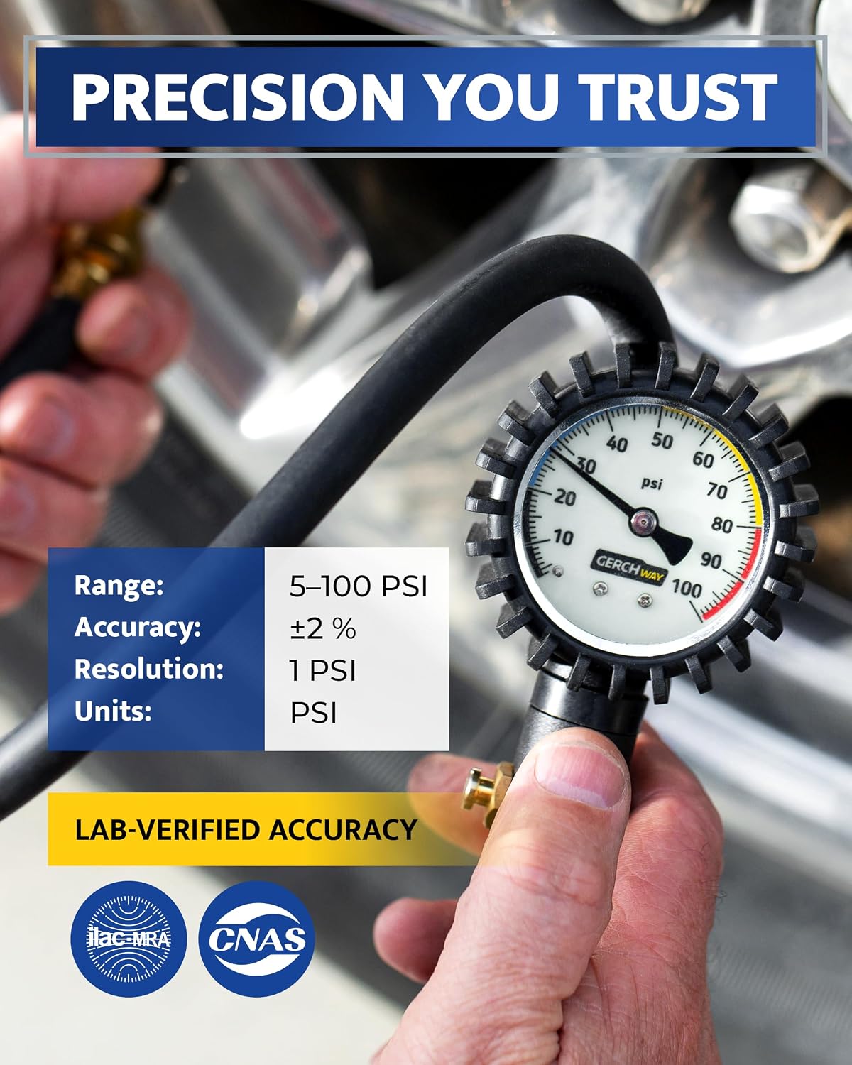 Air Chuck with Tire Pressure Gauge and Inflator for Air Compressor 100 PSI