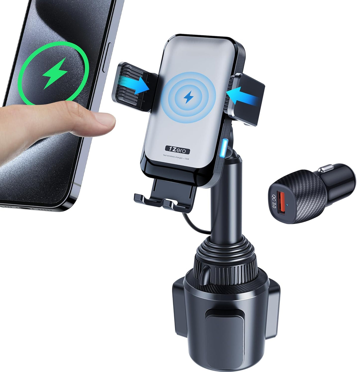 1Zero Auto-Clamping 15W Wireless Car Charger Cup Holder Mount