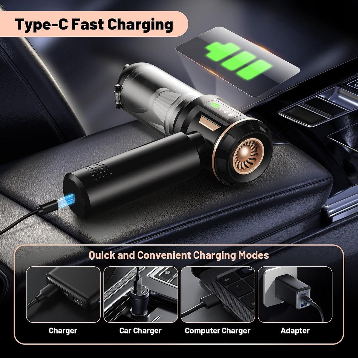 28000Pa Cordless Handheld Vacuum Cleaner, 4 in 1 Car Vacuum Air Duster & Blower Hand Held with 6000mAh LED Battery Display, Brushless Motor for Car, Home, Office, Pet Hair
