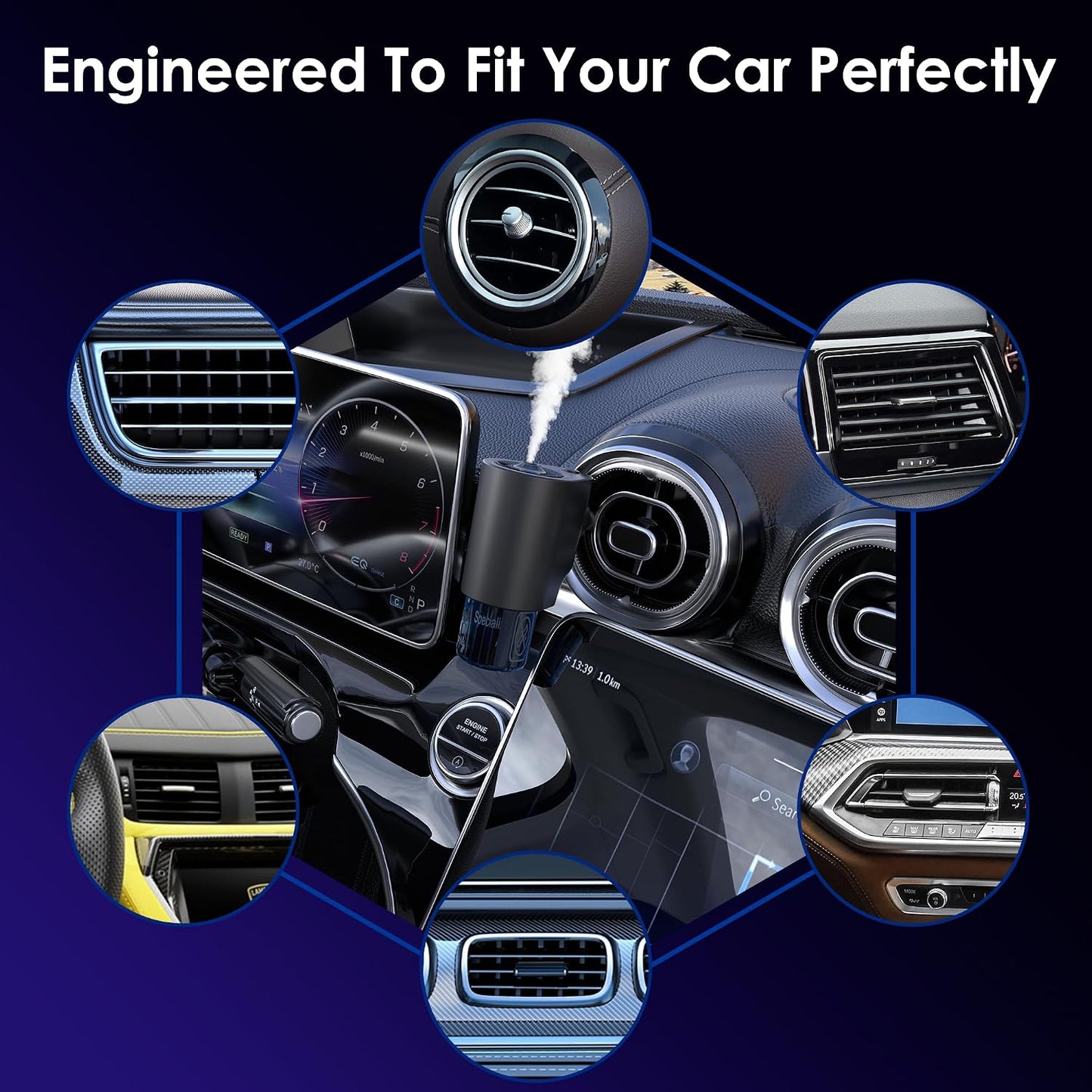 Car Air Freshener, 5 Scents, 10 Refills, Smart car Air Freshener for Vent Clips, Auto On/Off, Three Spray Modes, Car Fresheners Long Lasting (2Pack)
