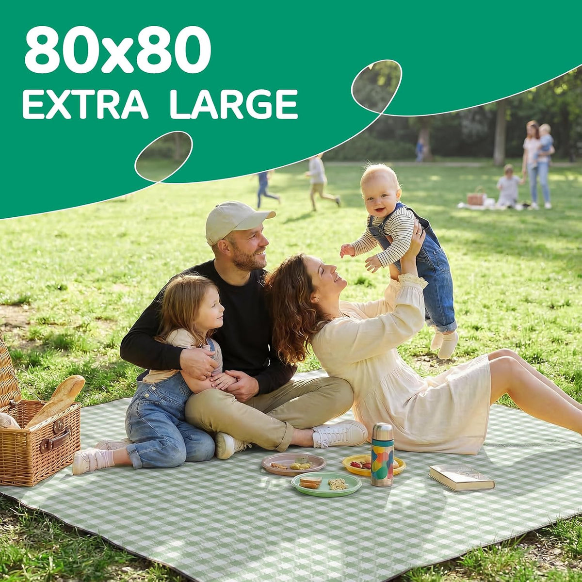 RYCHIC Waterproof Picnic Blanket Beach Outdoor Camping Mat Rug Extra Large Foldable Cute Big Travel Essential Accessories Gift Park Patio Lawn Garden Grass Ground Play Music Festival Concert Must Have