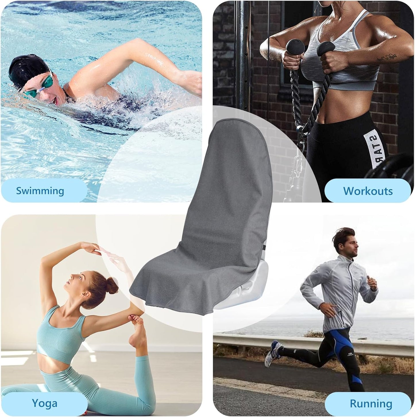 Car Seat Covers Universal Car Protective Front Seat Covers Washable Non-Slip Seat Protectors for Gym Workouts,Waterproof and Sweatproof Towel Seat Covers for Cars,Trucks, Jeeps (2 Pack Grey)