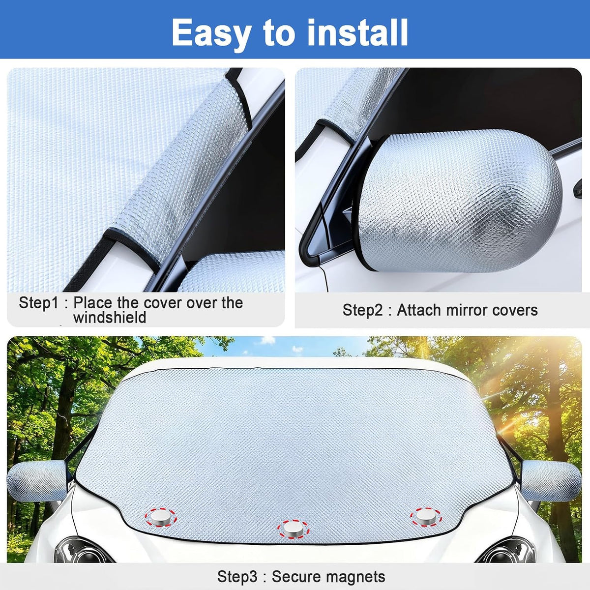 Gintenco Exterior Windshield Sun Shade for Car, Magnetic Front Window Cover, Heat and UV Protection