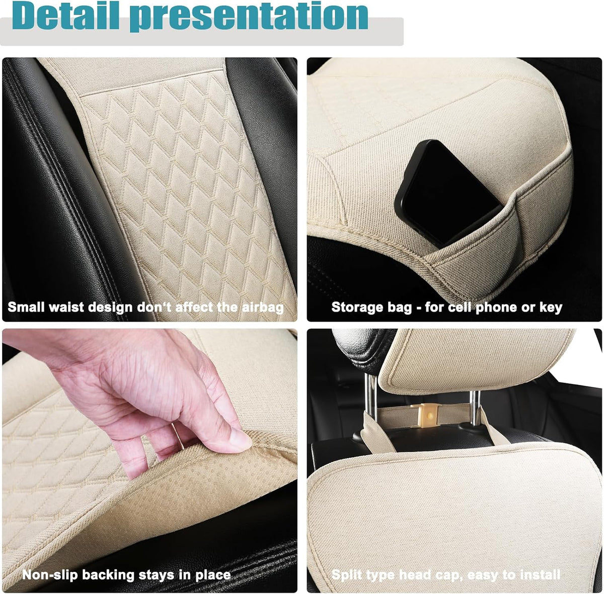 West Llama Linen Car Seat Covers-Breathable & Soft-Front Car Seat Protector Universal Fit 90% Cars,SUVs,Trucks,Diamond Pattern-1Piece,Beige