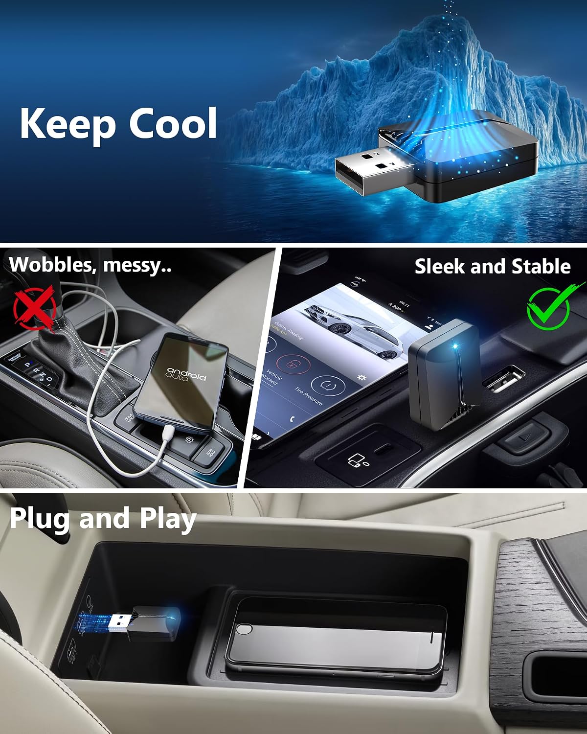 2 in 1 Wireless Carplay Adapter -Android Auto Adapter, 5.4/6GHz for iPhone