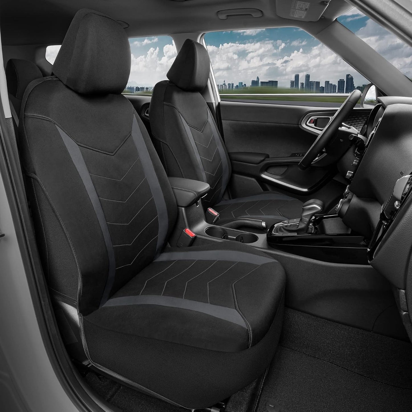 Motor Trend (2) Car Seat Covers for Front Seats with (2) Trimmable Car Floor Mats – Universal Fit Auto Accessories for Cars, Trucks, SUVs, Vans – Interior Protection and Vehicle Interior Shield Combo