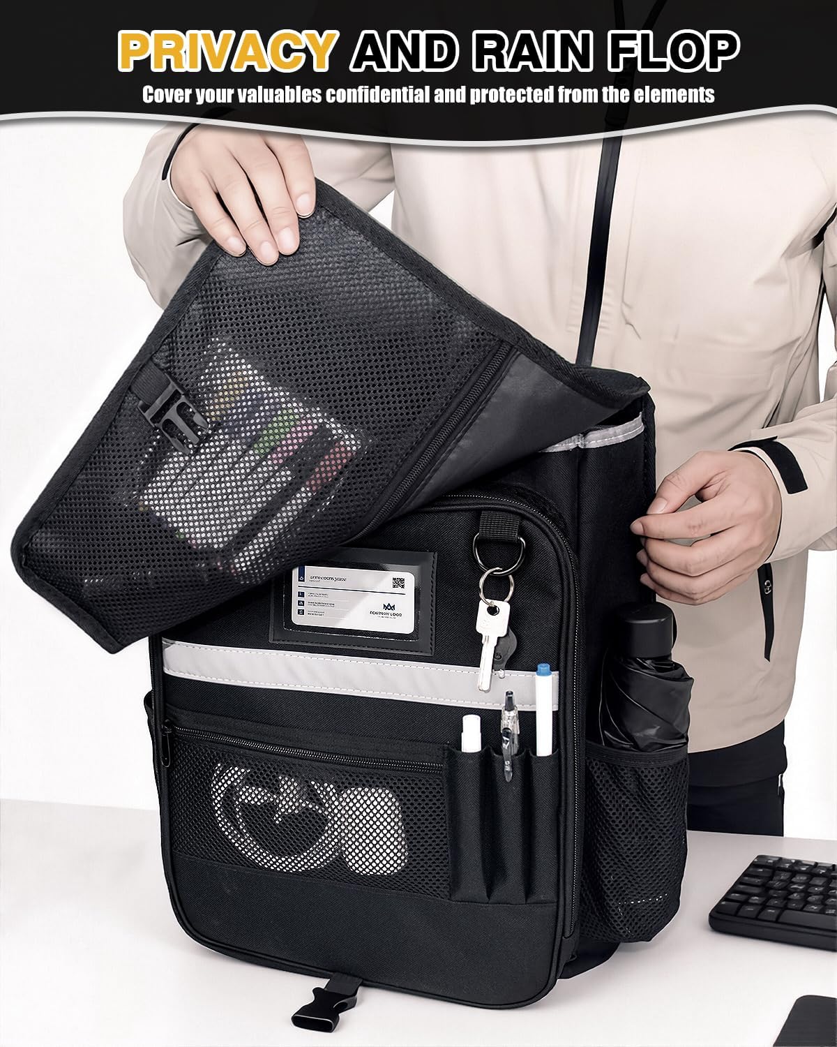 Car Front Seat Organizer with Accordion File Pocket | Laptop Sleeve (Up to 15.6 In) | Privacy Flap | Cup Holders | Adjustable Straps | Holds Tablets, Files, Supplies | for Work on the GO